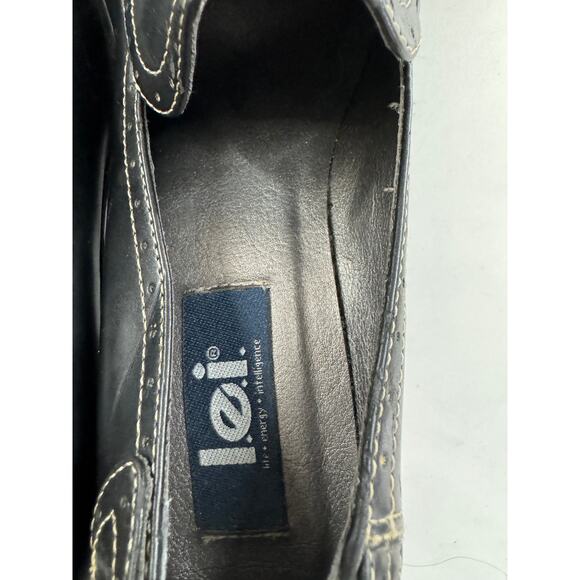 Vtg 90s Y2K lei Size 9 Loafer Heels Shoes Black Platform Leather Chunky - Picture 10 of 11